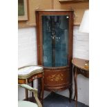 A French style bow fronted glazed corner, gilt metal mounted display cabinet, 152cm high.