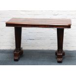 A 19th century rosewood library console table, bead trim, set on twin tapering octagonal supports,