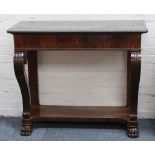 A good early 19th century, French mahogany pier table, with black marble top, frieze drawer and
