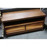 A John Lewis walnut stain contemporary TV, lounge storage unit, open shelf over twin drawers,