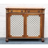 A rosewood Regency style, straight fronted chiffonier with two frieze drawers above, gilt brass