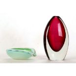 A 1960s MURANO GLASS VASE, in red, clear cased gla