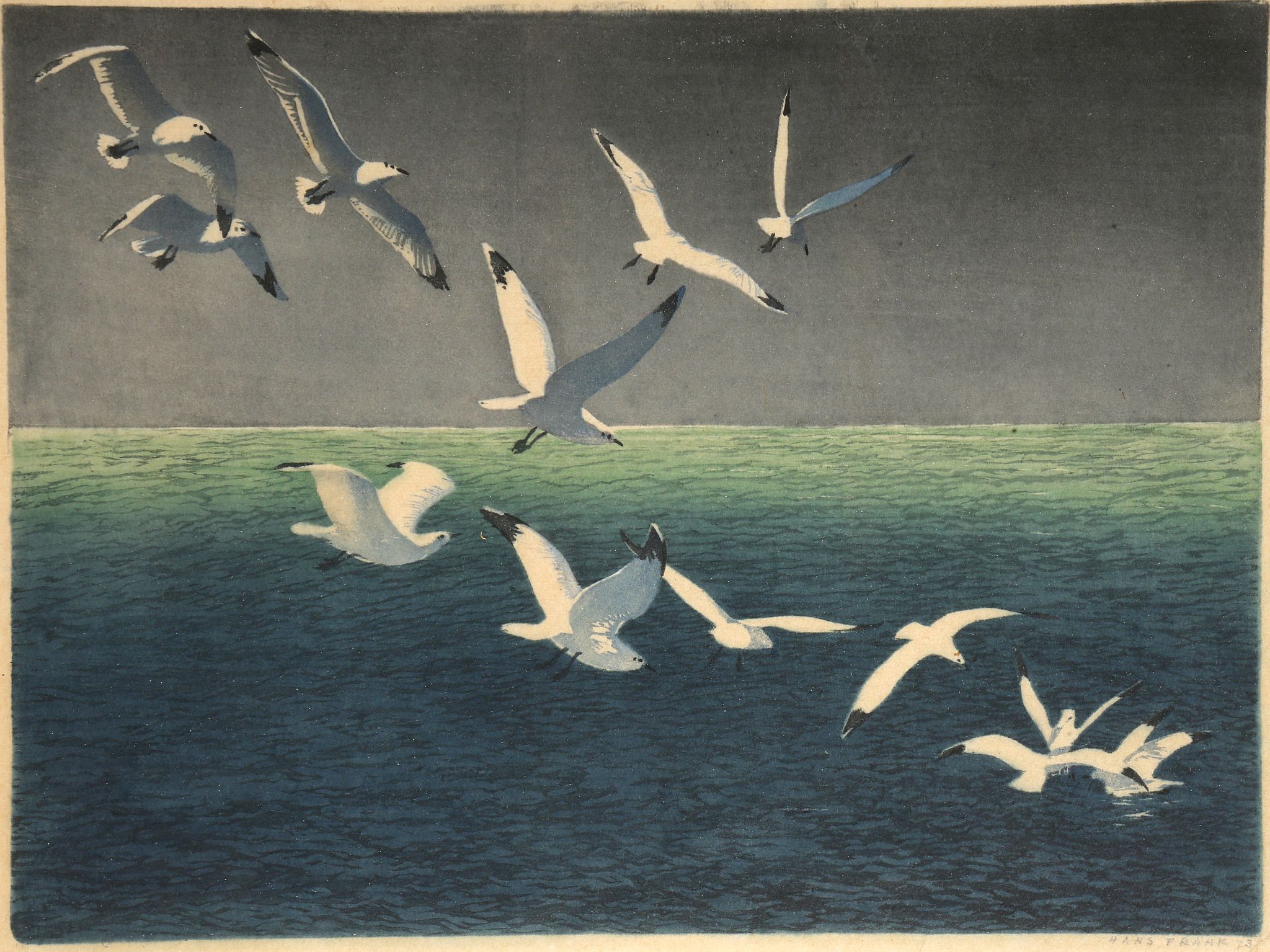 HANS FRANK (AUSTRIAN 1884-1948), 'SEAGULLS AT SEA' - Image 4 of 8