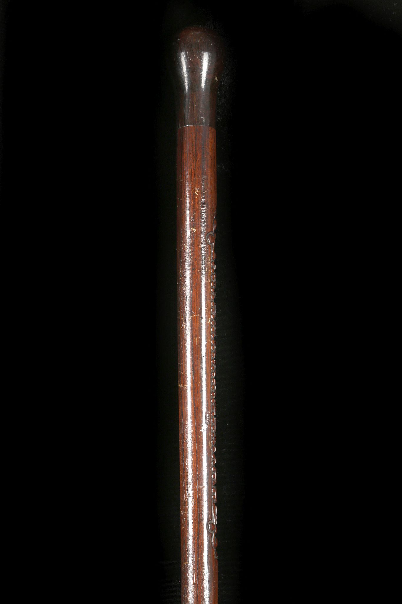 A FINE FOLK CARVED HARDWOOD WALKING CANE. With mushroom knop and the name 'T.W. Barrally' carved - Image 2 of 20