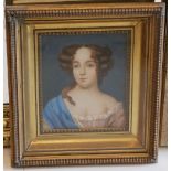 A gilt framed oil painting, portrait of a regal lady, 23.5 x 19cm.