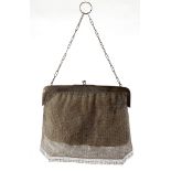 SILVER MESH HANDBAG, Chester import mark for 1913, silk lined, 25cm wide, 21cm high, overall weight