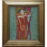 An oil painting portrait of an Art Nouveau lady, in studio frame, 54 x 44cm.