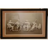 Violinist interest; Reinhard 1976, a sepia toned print of violinists at rehearsal, 45 x 65cm.