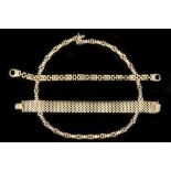 A 9ct gold brick link bracelet, together with a 9ct gold fancy link bracelet and a 9ct gold bow-link
