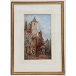 Late 19th century Dutch / French school. 'A Continental Street Scene'. Oil on board. Mounted and