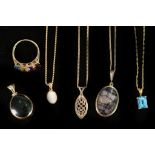 Gold jewellery to include a Blue John pendant, a 9ct gold Celtic pendant on chain, an 18ct gold