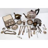 A miscellaneous collection of hallmarked silver, silver and white metal, to include an early 20th