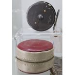 A 'Hardy Bros - L.R.H. Lightweight' trout fly fishing reel. 3.25 inch diameter. Cased.