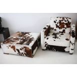 A pony hide chair and stool, 90 x 90cm.