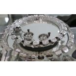 Middle Eastern silver plate, including mirror bottomed table centrepiece, large spice box, samovar,