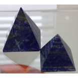 Two lapis luzuli square based pyramids, sourced from Badakhshan, Afghanistan (2).