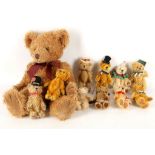 Miniature plush and mohair teddy bears in the manner of Boyds & Schuco, all jointed, some with