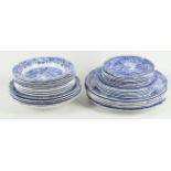 Copeland Spode Italian, an assortment of blue transfer tableware to include plates and bowls in