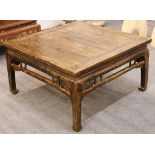 Chinese country tea table, shaped stretchers, 'trunk' legs, 98 x 98cm.