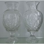 A pair of Bohemian crystal cut glass pedestal vases of baluster shaped form (2).