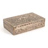 A Chinese silver box with repousse decoration, Chinese marks to base, 10.5 x 6.25 x 2.5cm high.