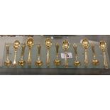 A set of 12 Danish Art Deco gilded sterling silver teaspoons, marked for Johanes Siggard, Copenhagen