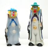 A pair of original 1960-70's Italian Murano clowns, applied with multi-coloured glass panels, one