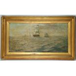 Mid 19th century continental school. Oil on canvas, shipping seascape.  A French barque under