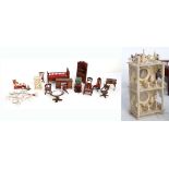 A collection of dolls house furniture and ceramics, to include a well detailed antique ivory