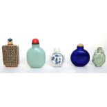 A Chinese Peking glass snuff bottle, and three other bottles.
