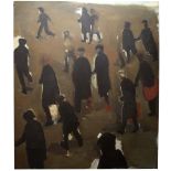 Late 20th century British modern school. 'Walking Figures'. Oil on canvas composition. Unsigned.