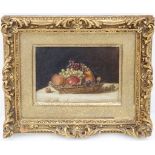 Early 20th century continental school, oil on panel, still life of fruit, in gilt frame, 8 x 13cm.