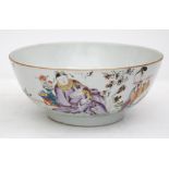 A Chinese 18th century famille rose bowl, delicately painted with a vivid continuous scene of