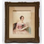 Late 19th century German school, watercolour, half length portrait of a young woman, seated,