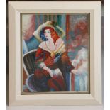 A mid 20th century gouache portrait of a 1920's lady (possibly a model), monogrammed T.D., 56 x