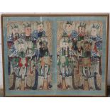 A set of four 19th century Chinese watercolours of immortals, in a pair of framed, 65 x 82cm