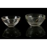 Two rock crystal circular bowls, having applied gilt and gem decoration. Largest, D: 5cm