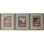A set of four Indian studies, unsigned, studies of ladies in fine weather with crops growing, in a