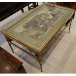 A painted lounge table in Oriental style, early 20th century painted study of a courting couple