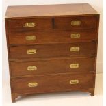 A Victorian style mahogany, brass mounted campaign chest, made in three portable sections and