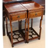 A pair of Oriental study stands, single drawer with brass handle, stepped legs with scroll detail to