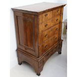 A Georgian walnut and oak chest on stand, crossbanding, later brass furnishing, 2 over 4 drawers