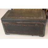 A 19th century, brass and painted leather camphor wood chest, 108 x 55 x 55cm high.