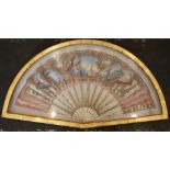 WITHDRAWN - A French 19th century handpainted fan, seven 'picture' framed scenes of landscapes and a