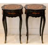 A pair of lamp tables in Italian style, floral and acanthus decoration, single drawer, tapering