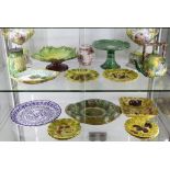 A selection of early 20th century French maiolica, including Sarreguemine 7 piece dessert server,