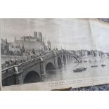 LONDON - View of the North Bank of the Thames from Westminster Bridge to London Bridge, Showing that