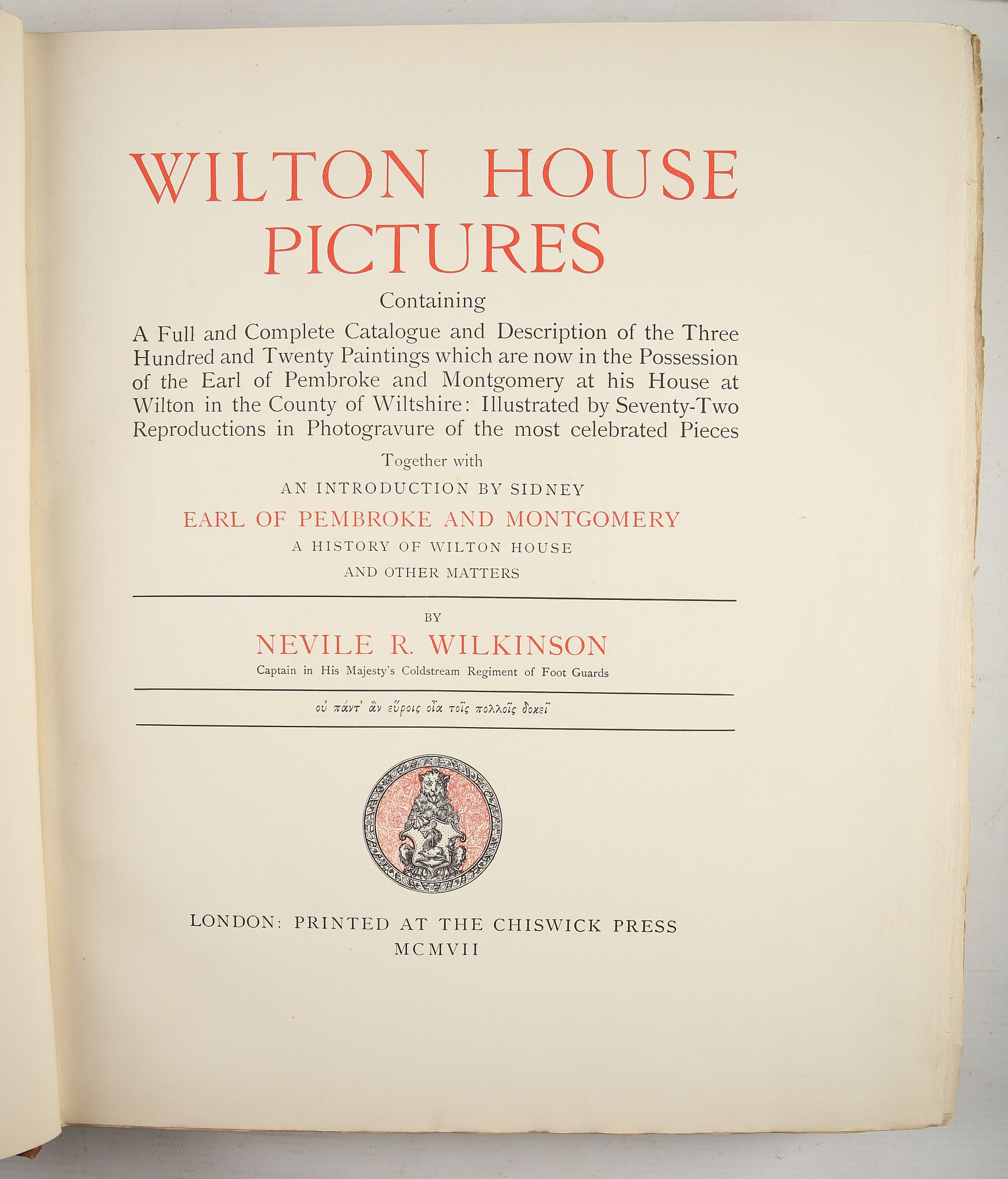 ART - WILKINSON, Neville (1869-1940).  Wilton House Pictures Containing a Full and Complete - Image 8 of 9