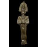 AN EGYPTIAN BRONZE FIGURE OF OSIRIS Late Period, circa 664-332 B.C. Depicted in typical mummiform