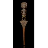 A CHOKWE STAFF FINIAL, DEMOCRATIC REPUBLIC OF CONGO Reduced in length, the finial in the shape of an